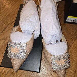 Badgley Mischka SAGA Crystal Buckle Pointed Toe Flat